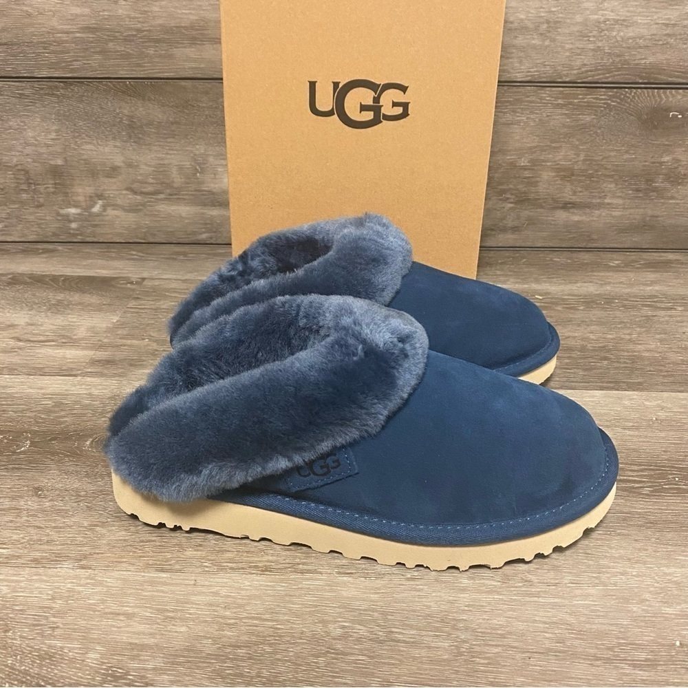 UGG | Cluggette Suede Sheepskin Lined Slippers In Ocean Blue NEW